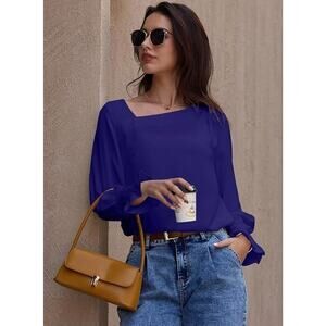 EVALESS Blouses for Women Dressy Casual Pleated Long Sleeve Tops Asymmetrical